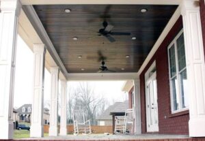 inexpensive painted wood porch ceiling idea